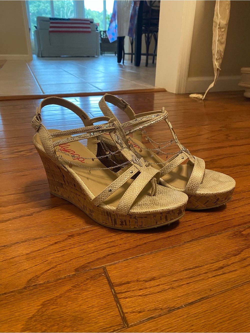 Jellypop Metallic Beige Cork Wedge Sandals
